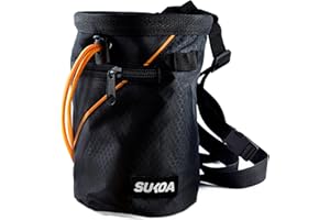 SUKOA SPORTS Chalk Bag for Rock Climbing - Rock Climbing Gifts Gear Accessories - Quick-Clip Belt, Large Zippered Pockets & Brush Holder - Weight Lifting, Gym, Bouldering, Disc Golf, Wall, Rock Climbing Chalk Bag