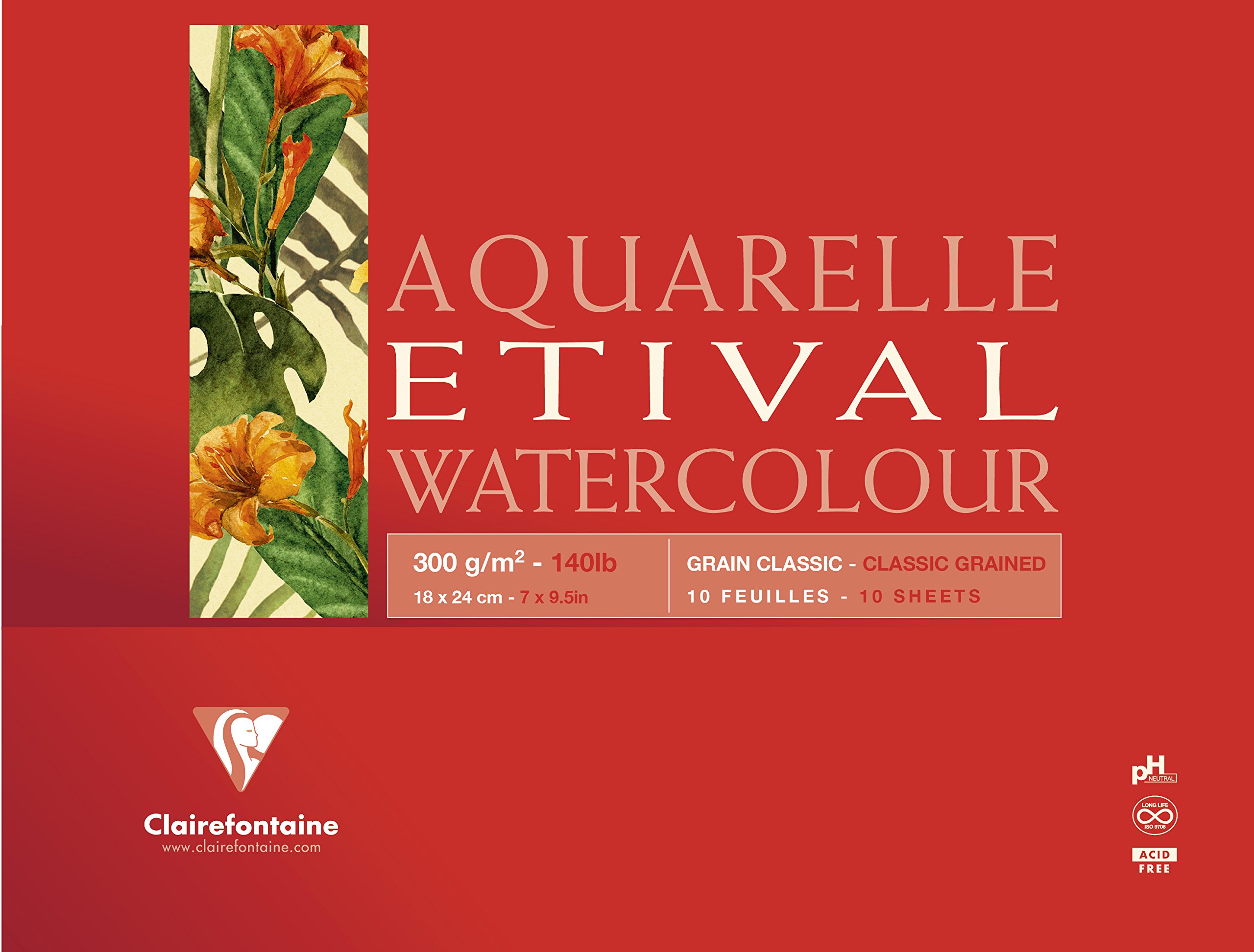 Clairefontaine - Ref 96389C - Etival Classic Grained Glued Watercolour Painting & Drawing Pad (10 Sheets of Paper) - A5 (21 x 14.8cm) - 300gsm Cellulose Art Paper — image 1