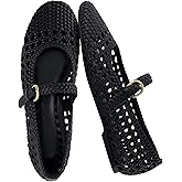 CUSHIONAIRE Windsor Woven Womens Flats with Adjustable Strap – Comfortable Mary Jane Ballet Flats for Women