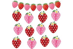 RENBUZHU 13PCS Strawberry Party Decorations Honeycomb Balls Banner Berry First Birthday Hanging Decor Table Centerpieces