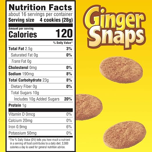 Nabisco cookies ginger snaps enriched flour (Wheat flour, niacin, reduced iron, thiamine mononitrate [vitamin b1], riboflavin (044000003654)