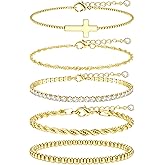 TEN MIRO 16k Chunky Gold Plated Bracelets for Women Non Tarnish, Womens Gold Plated Bracelets Stack Layered Chunky Chain Bracelets Waterproof Link Cuff Herringbone Bracelet Mothers' Day Jewelry Gifts