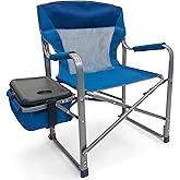 RMS XXL Extra Wide Folding Director Chair – Supports 600lbs Weight - Heavy Duty for Camping, Home Patio and Sports - Portable and Collapsible with Side Table, Cooler and Carrying Bag - Blue