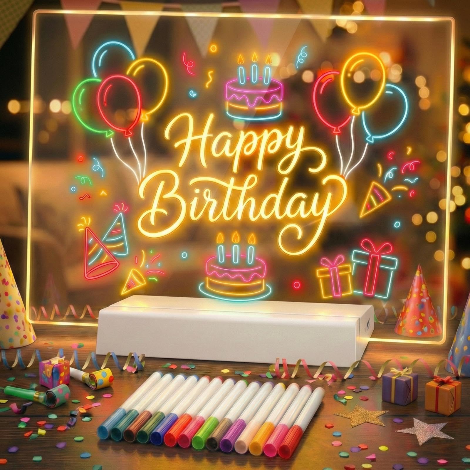 Rechargeable LED Drawing Board for Children, LED Note Board with 9 Colors Light Modes & 12 Colors Pen, Neon Glow Art Light Up Drawing Pad, Kids Gift for Birthdays,Christmas,Halloween (11.8x7.9in)