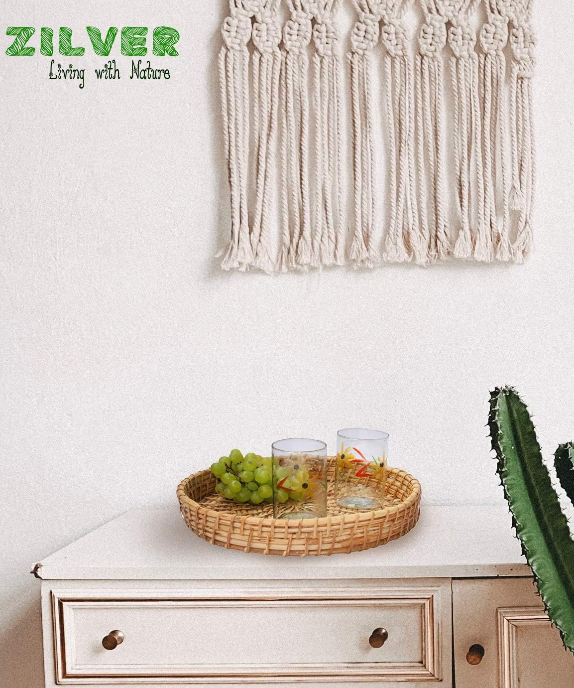 Zilver Cane Handmade Handcrafted Decor eco Friendly Round Serving Tray/Basket