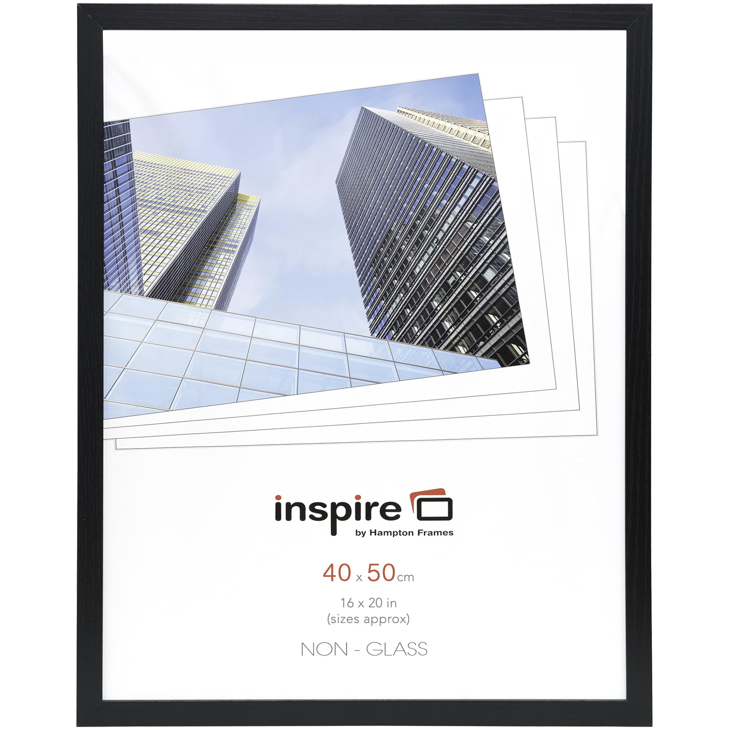 Hampton Frames, Picture Frame OXFORD 40x50cm, Black, Engineered Wood, Paperwrapped Wood Effect | Acrylic Non-Glass Front, Wall Mount, Drop-In Back | For Photo, Poster, Certificate Display