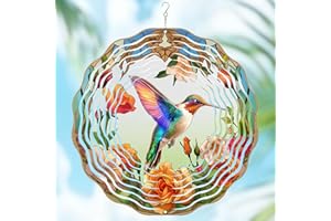 Wazzio Hummingbird Wind Spinner, Hummingbird Gifts for Women Men Mom Wife Grandma, 12" Metal Outdoor Indoor Hanging Ornament for Garden Porch Backyard, Gift for Birthday Thanksgiving Christmas