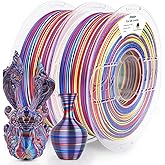 AMOLEN Silk PLA 3D Printer Filament Bundle, PLA Filament 1.75mm Shiny Multicolor Rainbow Pack, Fast Color Change 3D Printing Filament, Blue Red Yellow Green, 1KG X 2 Spools