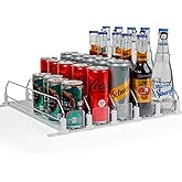 Dwella Drink Organizer for Fridge with Pusher Glide, 5 Rows Spring Loaded Fridge Drink Dispenser, Self Pushing Soda Can Organizer for Refrigerator, Bottle Beverage Organizer for Fridge Drink Holder