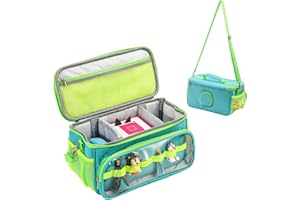 Hautton Carrying Case for Toniebox 2/1 Audio Player, Portable Travel Storage Organizer Bag for Tonies Starter Set, Figures, Headphones and Charging Station with Shoulder Strap and Handle -AquaBlue