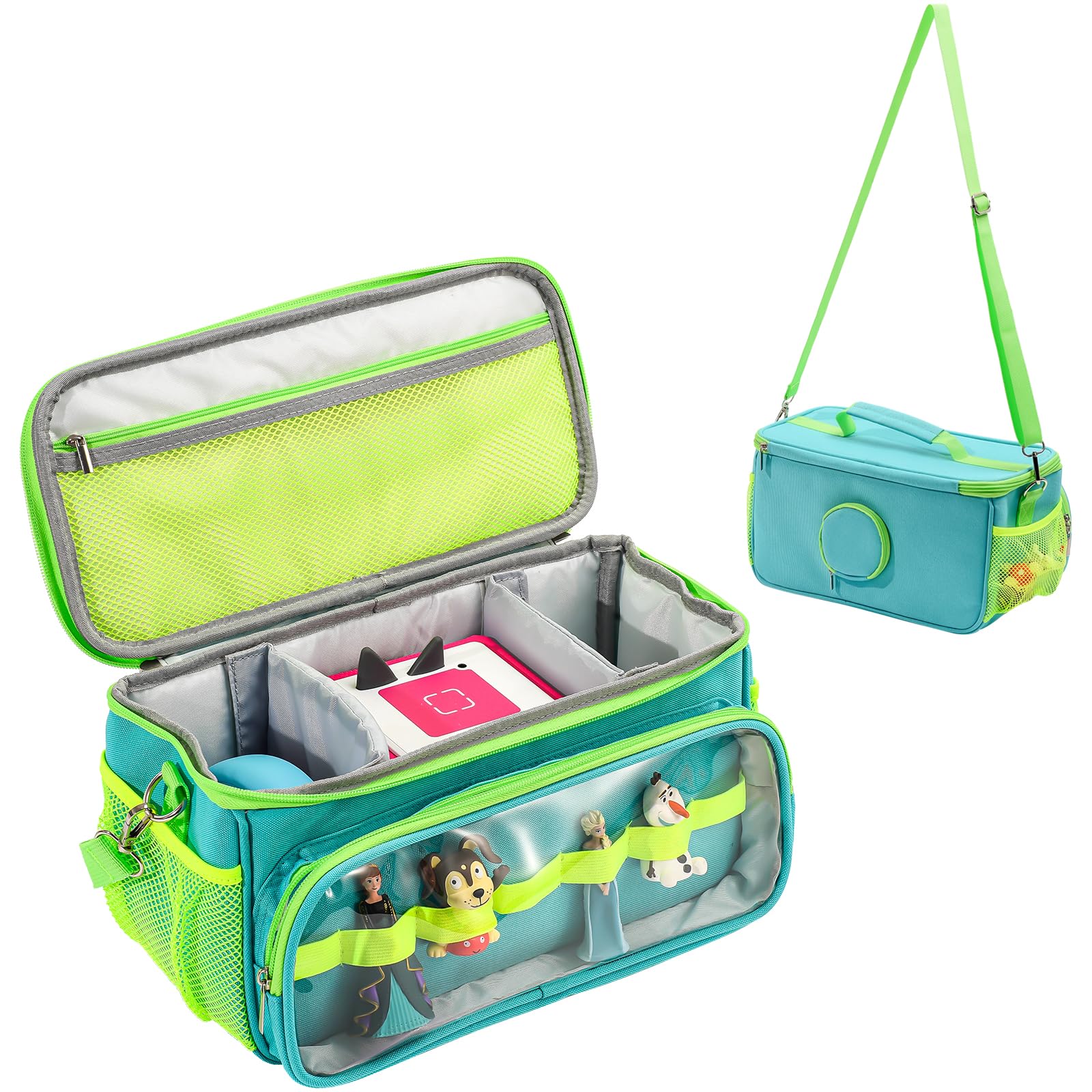 Hautton Carrying Case for Toniebox 2/1 Audio Player, Portable Travel Storage Organizer Bag for Tonies Starter Set, Figures, Headphones and Charging Station with Shoulder Strap and Handle -Aqua Blue