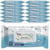 PDI Baby Wipes, 960 Count, Hypoallergenic, Eczema Safe, Fragrance Free, Plant-Based Wipes, Flip-Top Lid, 12 Packs of 80 Wipes Each