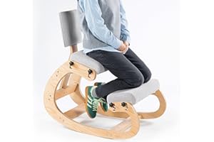 VDNEND Ergonomic Kneeling Chair with Back Support,Wooden Kneeling Chair Desk for Work, Rocking Office Kneel Chairs for Relieve Back Pain, Kneeling Posture Chairs for Gaming,Home (Light Gray)