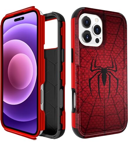 Odhtst Handyhülle Für IPhone 16 Pro Max – Spinnennetz-Design, Rot/schwarz, Stoßfest & Kratzfest