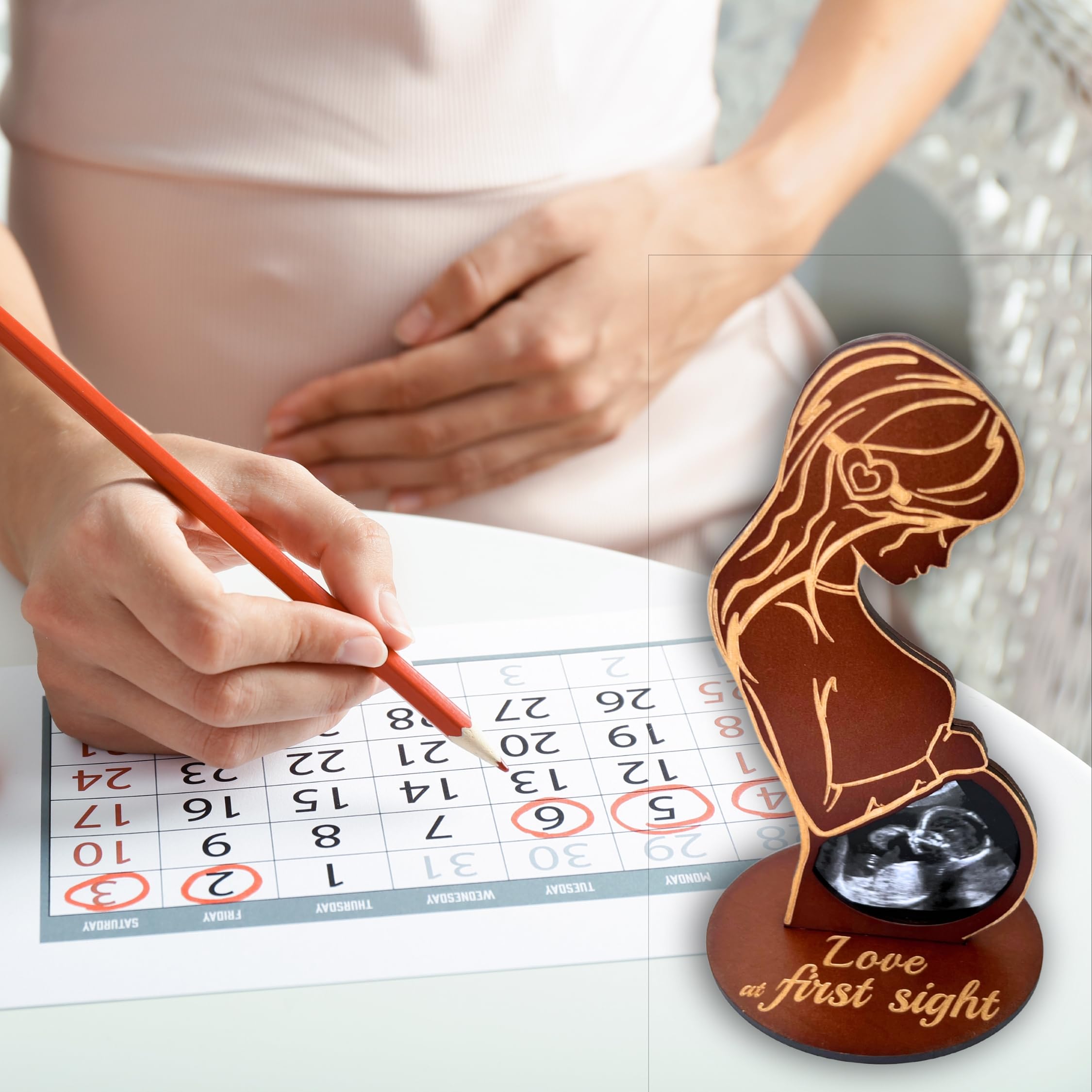 Heart's Sign Baby Ultrasound Photo Frame - Pregnant Wife Gifts From Husband | Expecting Mom Gift for Pregnant Friend | Gifts for Pregnant Wife | Sonogram Frame Gift for Pregnant Women (Brown)