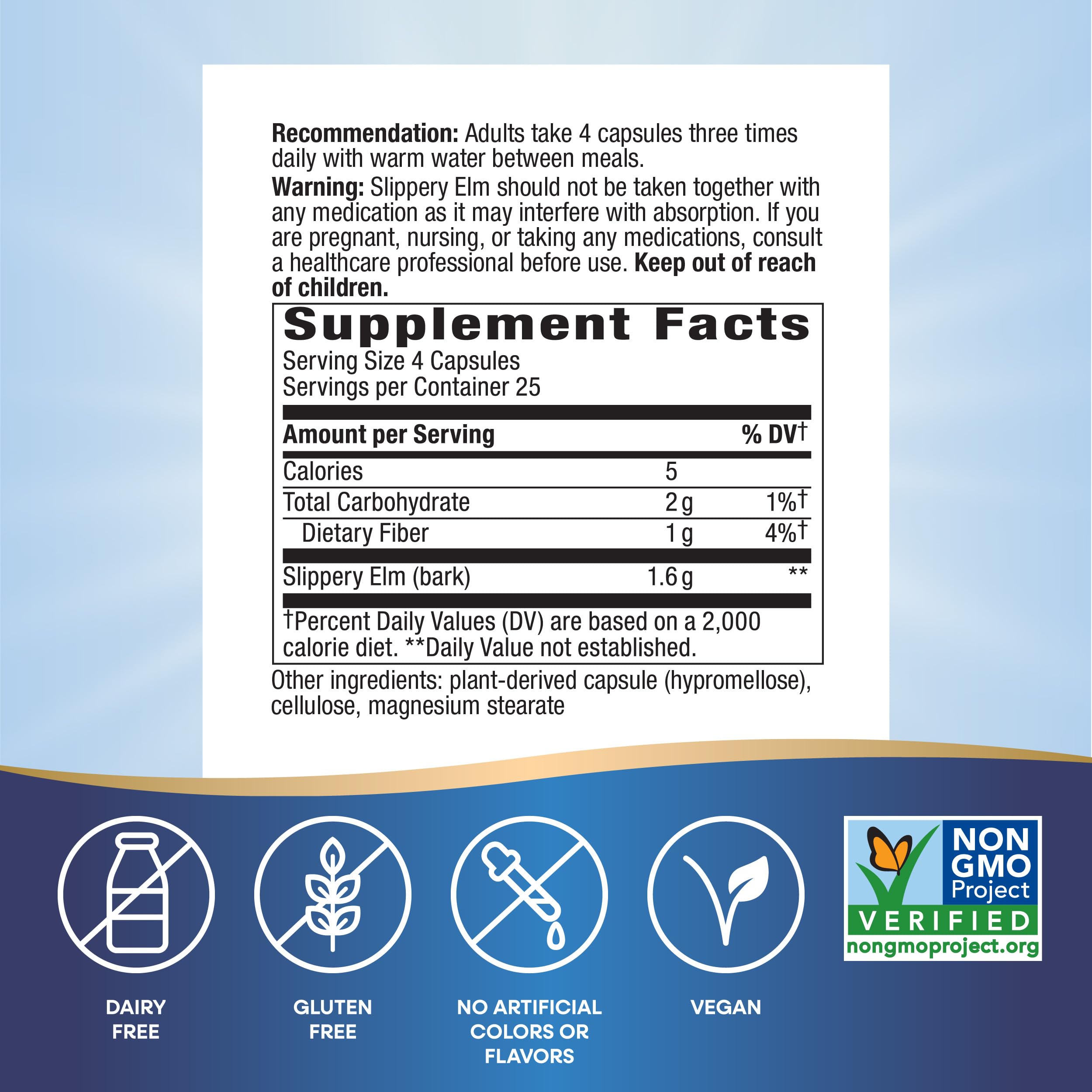 Nature's Way Slippery Elm Bark, Traditional Support to Soothe the GI Tract*, Vegan, Slippery Elm Capsules, 100 Capsules