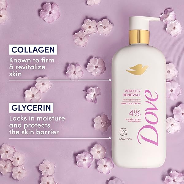 DOVE BODY WASH VITALITY RENEWAL PROMOTES FIRMER, SUPPLE SKIN 4% RESTORING SERUM WITH COLLAGEN 18.5 OZ