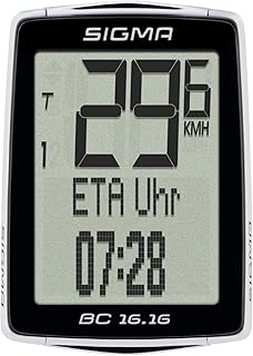 Sigma Sport Fahrrad Computer BC 16.16, 16 Funktionen, Ankunftszeit, Fahrradtacho mit Kabel, wasserdicht
