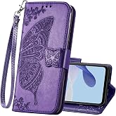 HAOTP Wallet Case for Motorola Moto G 5G 2024 with Card Holder Purple | PU Leather Flip Protective Phone Cover,Wrist Strap,Pocket,Emboss Butterfly Flower,Stand,Magnetic Closure,for Woman Man Girl
