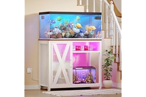 YITAHOME Fish Tank Stand with Power Outlets & LED Light, 40-50 Gallon Metal Aquarium Stand with Cabinet for Fish Tank Accessories Storage for Turtle Tank, Reptile Terrarium, 660LBS Capacity, White