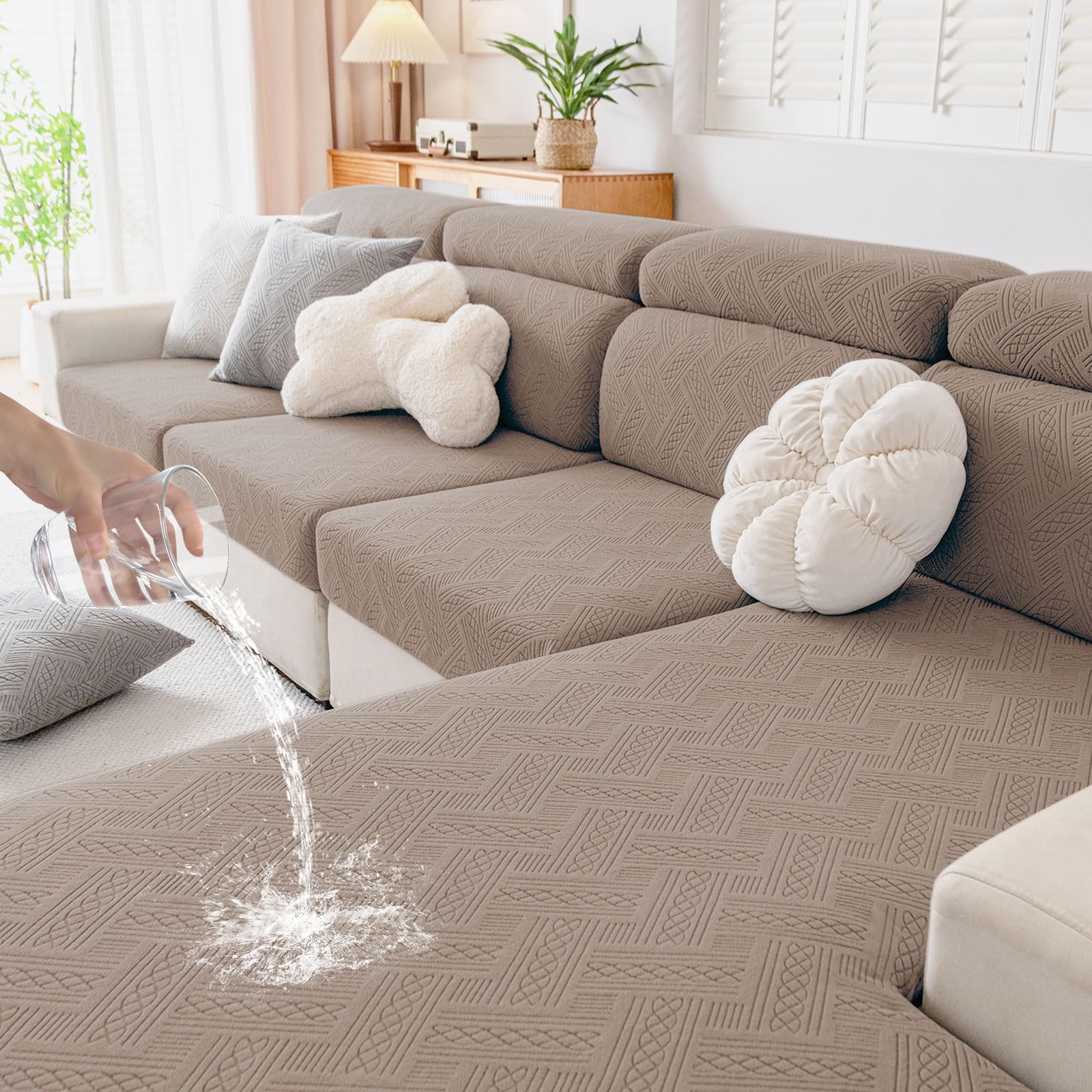 Photo 1 of **PARTIAL SET ONLY 1 COVER/ MISSING REST OF COVERS** hyha Waterproof Couch Cushion Covers, Waterproof Sectional Couch Covers for Cushion Sofa for Pets, Stretch Sofa Slipcover Washable with Elastic Bottom(Back Cover L, Camel)