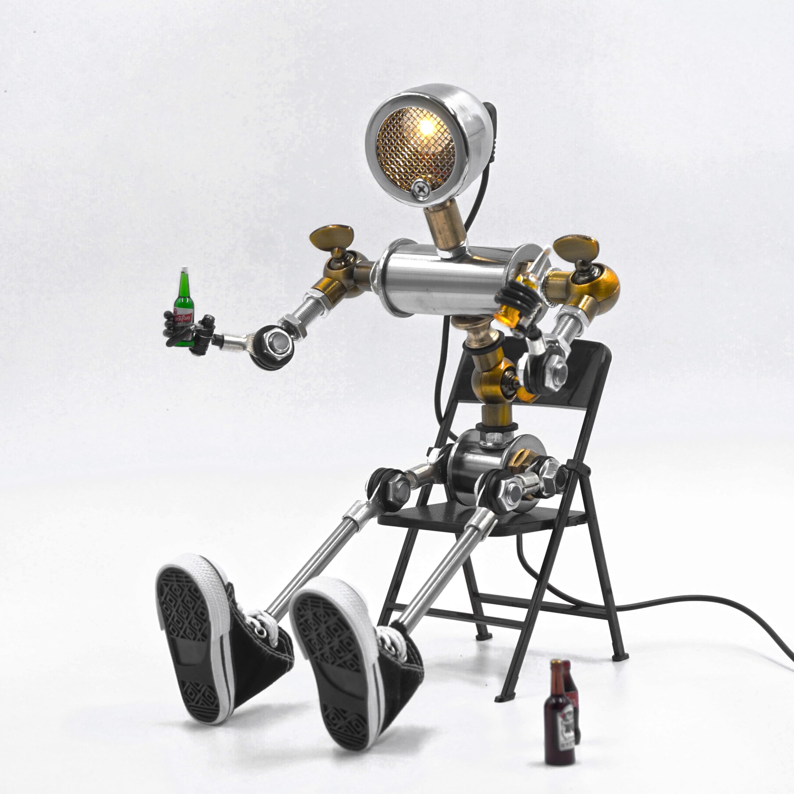 Photo 1 of ***(DAMAGE -SELLING AS PARTS ONLY)*** Y-Nut Desk Lamp, Handmade Vintage Movable Joints Robot Table Lamp LED Bulbs Steampunk Night Light Home Desktop Decoration - Size: 14"x7"x2.5" Cool Gifts for Men