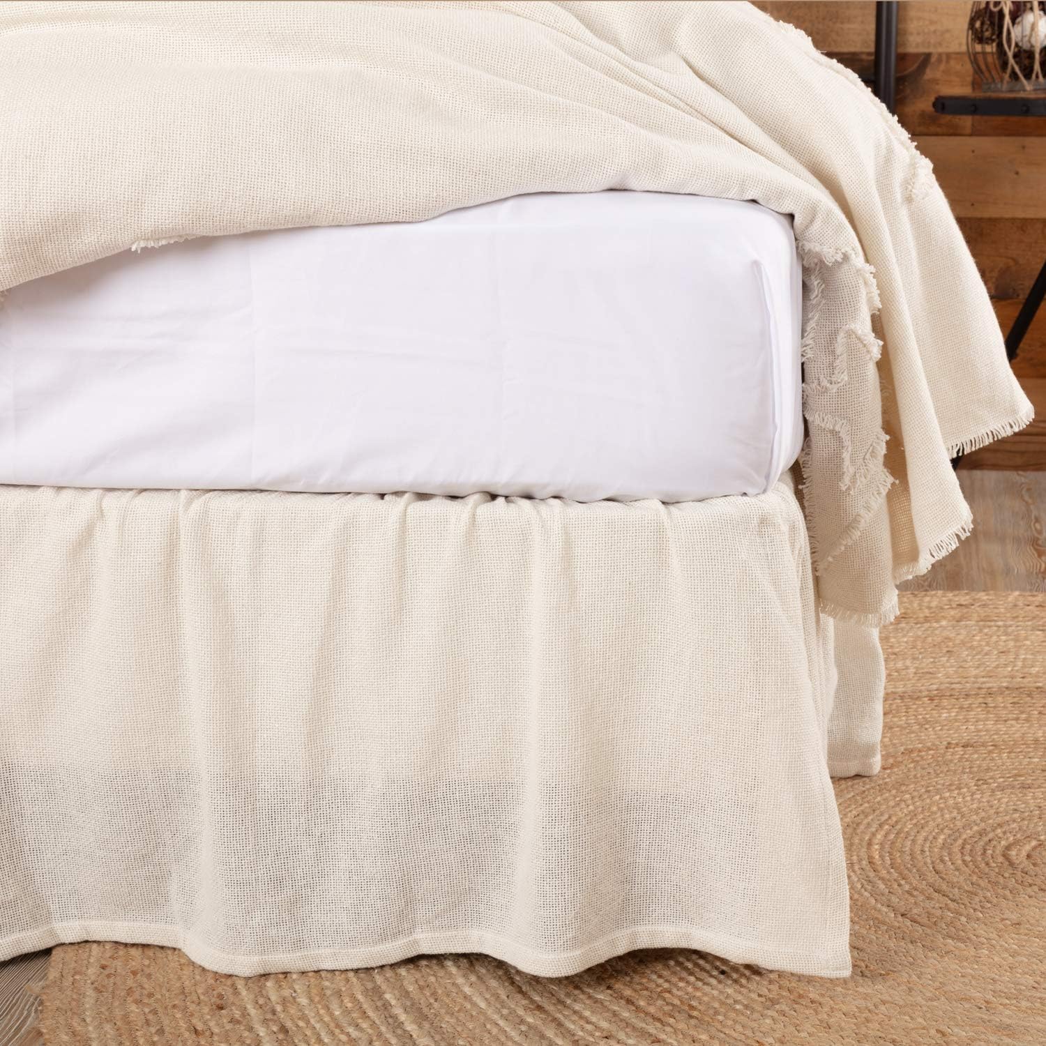 VHC Brands Burlap Bed Skirt Gathered Farmhouse Cotton Dust