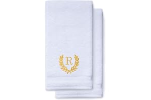 TURQUAZ Decorative and Monogrammed Hand Towels for Bathroom Kitchen Makeup | Personalized Gift for Wedding-Bridal | Roman Font Custom Luxury Turkish Towel | Spa Collection, Oversized, 16 X 30 Inch, Set of 2
