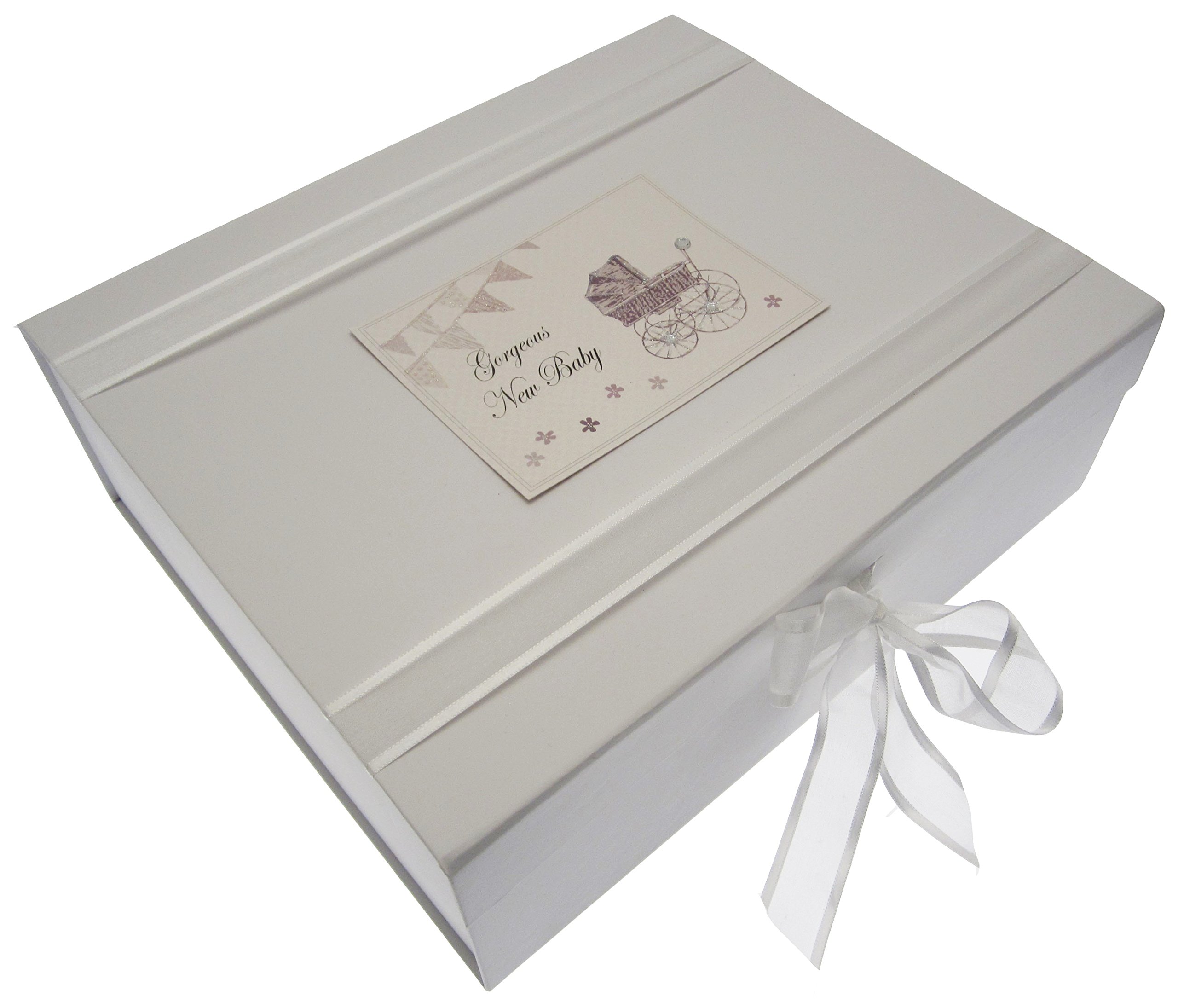 New Baby, Large Keepsake Box, Silver Pram & Bunting