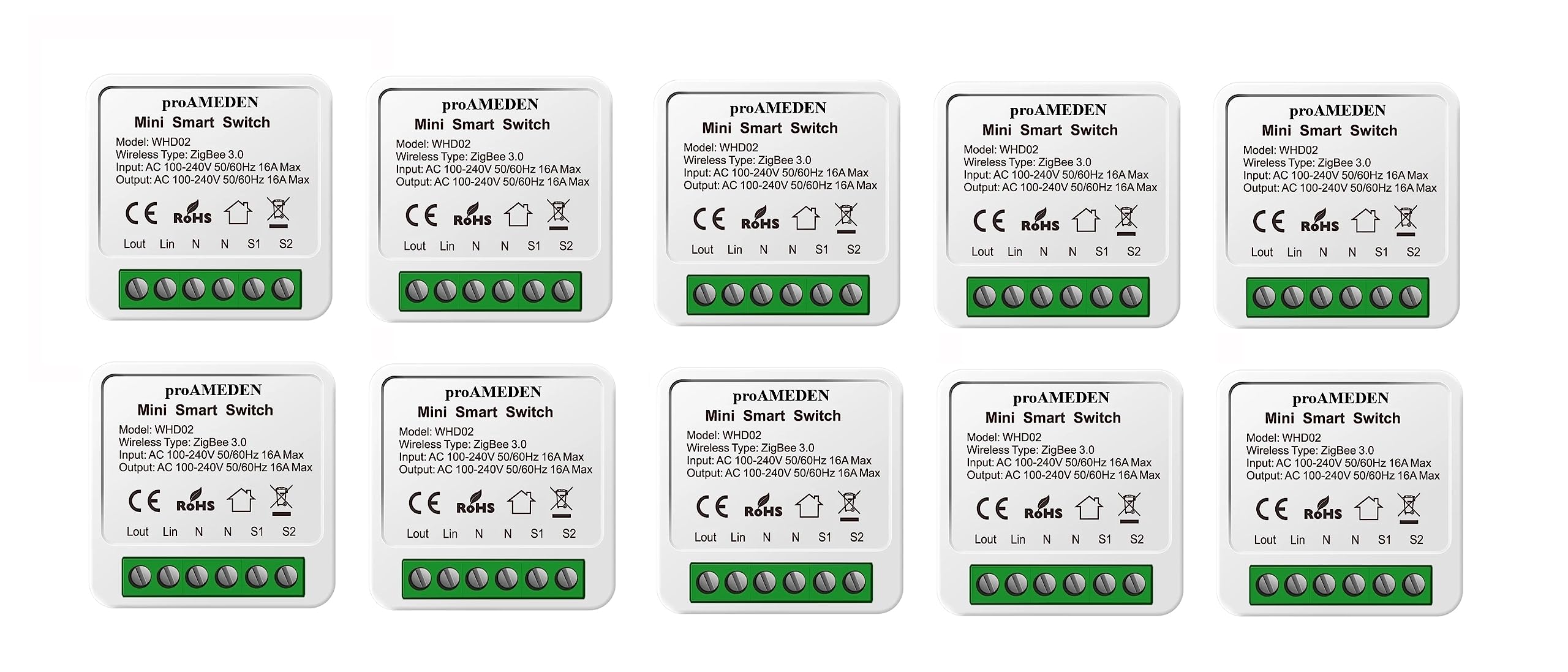 proAMEDEN ZigBee 3.0 Smart Switch 16A Mini Smart Switch Wifi Switch Module Switch Compatible with Alexa and Google Home Assistant, (ZigBee, 10/on).
