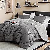 Comfort Spaces Comforter Set Vibrant Reversible Comforters Queen Size Quilted Bedding Set, All Season Lightweight Bedding, Soft Microfiber Comforter, Vixie, Grey/Light Grey Full/Queen 3 Piece