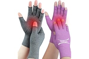 TIANHENGYI 2 Pairs Arthritis Gloves for Pain Relief, Compression Gloves for Arthritis, Carpal Tunnel, Osteoarthritis, Joint, Typing, Driving, Fingerless Hand Gloves for Women Men (Grey1+Purple1, Large)
