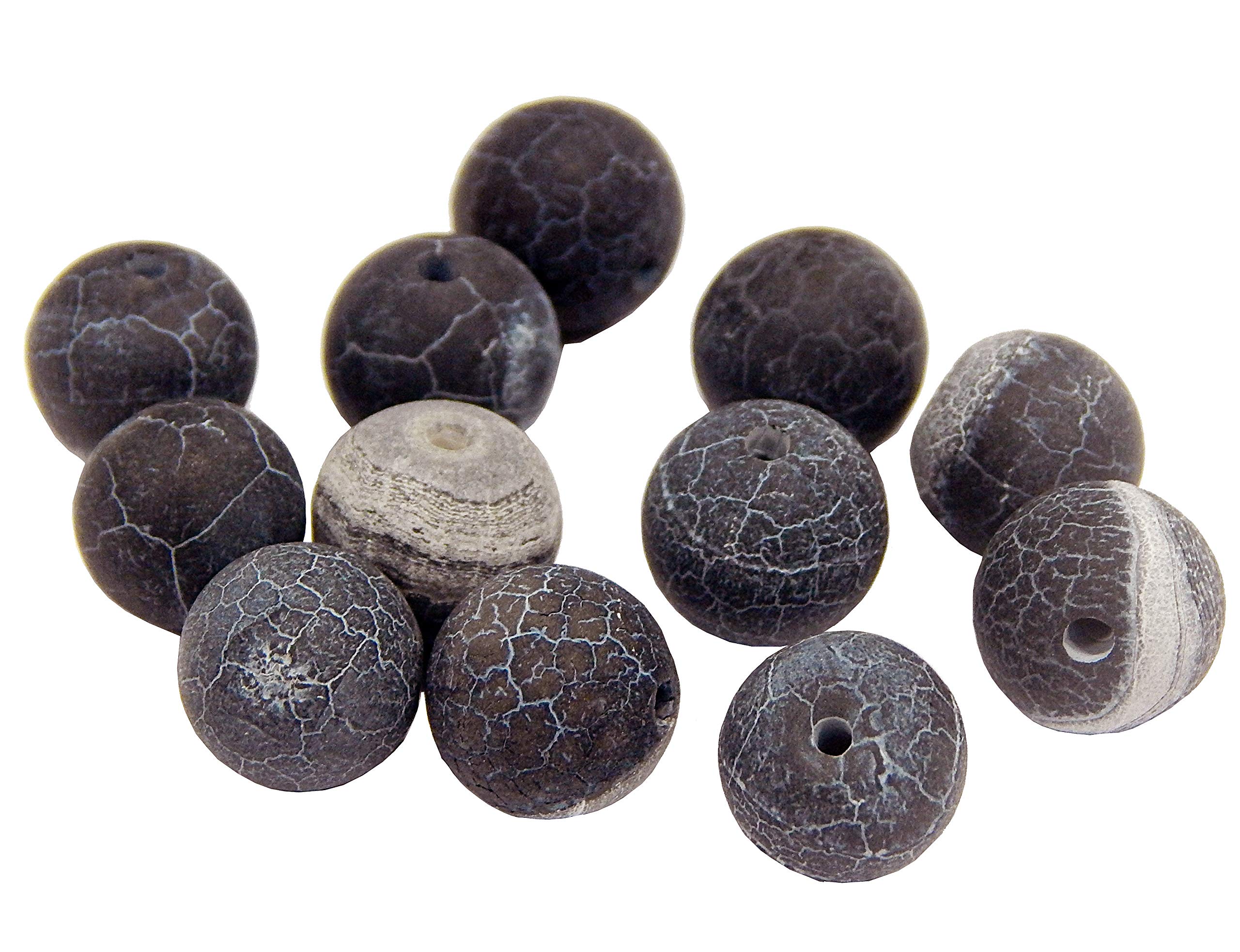 Gemstone Beads 6 mm 8 mm 10 mm Frosted Agate Stone Round Natural Stone Agate Pearl Semi-Precious Gemstones Pearl with Hole for Threading Jewellery Beads Gemstone (Black, 10 mm - 12 Pieces)