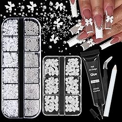 VOTACOS Nail Art Charms White Bow Nail Rhinestones