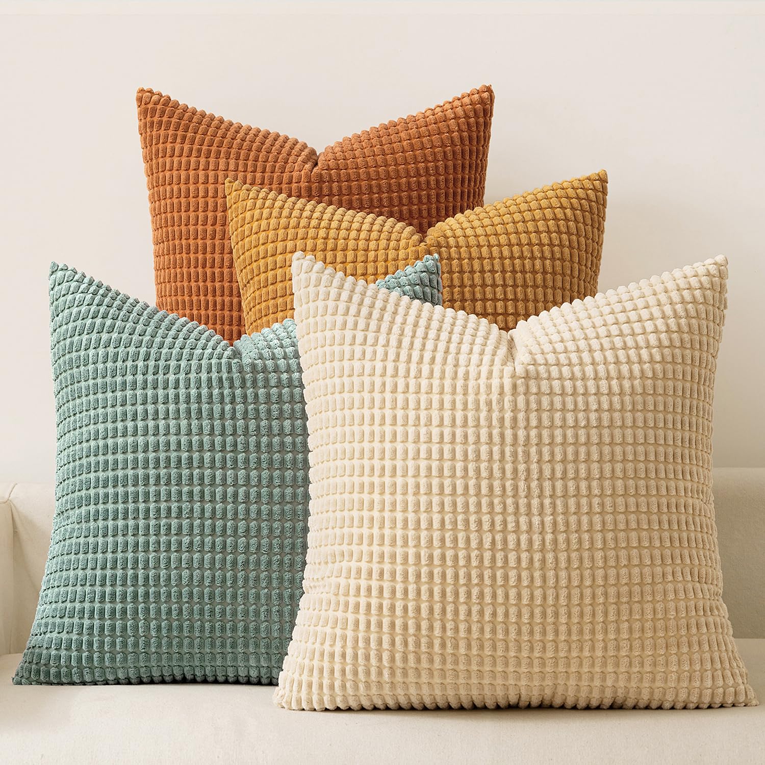 Photo 1 of MIULEE Boho Farmhouse Decorative Pillow Covers 24x24 Inch Set of 4 Rustic Modern Fall Home Decor Couch Home Decor Couch Throw Pillows Summer Corduroy Pillowcases for Sofa Living Room Bed Orange/Teal