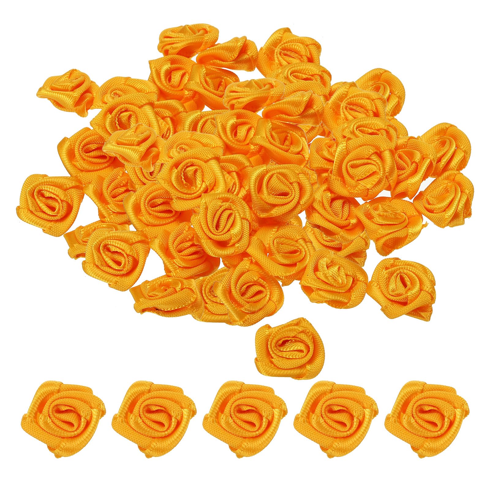 PATIKIL 0.6" Mini Satin Ribbon Roses, 50 Pcs Tiny Fabric Flowers Embellishments Rosettes Applique for DIY Crafts and Wedding, Yellow — image 1