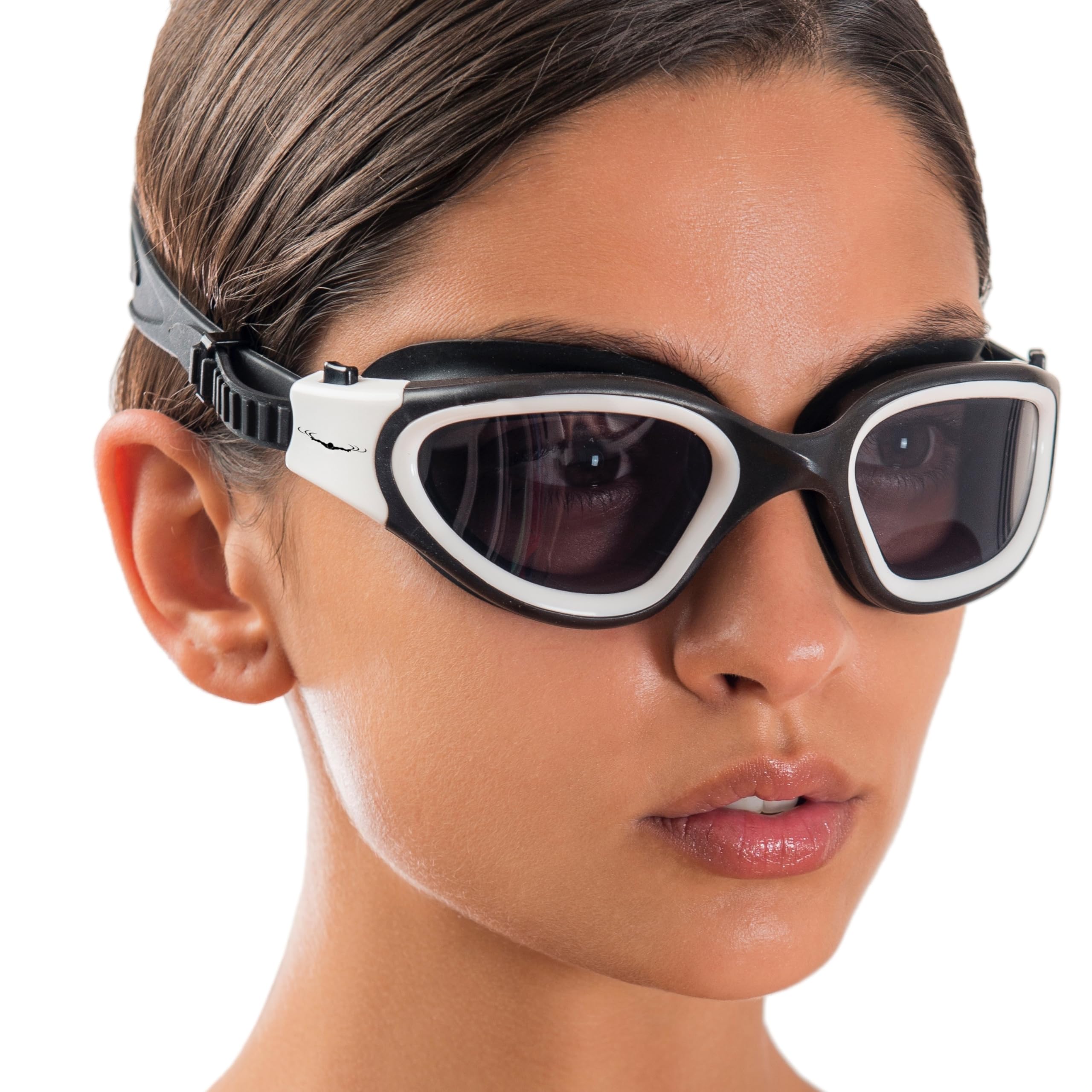 AqtivAqua Swimming Goggles Adult and Kids Goggles Kids 6-14 Men Women Swim Children Boys Girls DX-P (Polarised-Lenses White/Black-Frame)