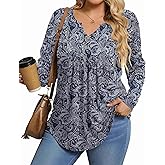 IN'VOLAND Womens Plus Size Long Sleeve Shirts Fall Tunic Top V-neck T-Shirt Button Up Dressy Casual Blouse 1X-5X