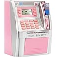 2024 Upgraded ATM Piggy Bank for Real Money for Kids Adults with Debit Card,Password Login,Bill Feeder,Coin Recognition,Saving Target,Balance Calculator,Electronic Savings Safe Machine Box (Pink)