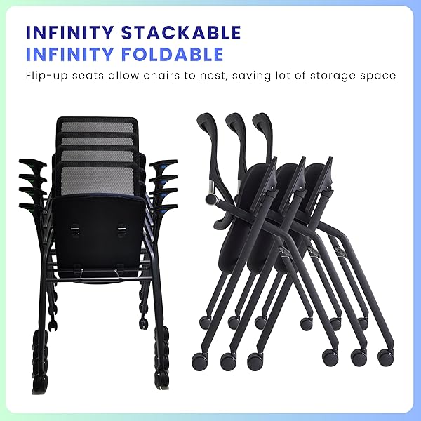 BROBRIYO PRO, STACKABLE & FOLDABLE CONFERENCE ROOM CHAIRS WITH 2X THICK CUSHION, LUMBAR SUPPORT, ARMREST – MESH BOUNCING BACK FOR OFFICE MEETING, CONFERENCE, TRAINING ROOM CHAIR 1 PACK
