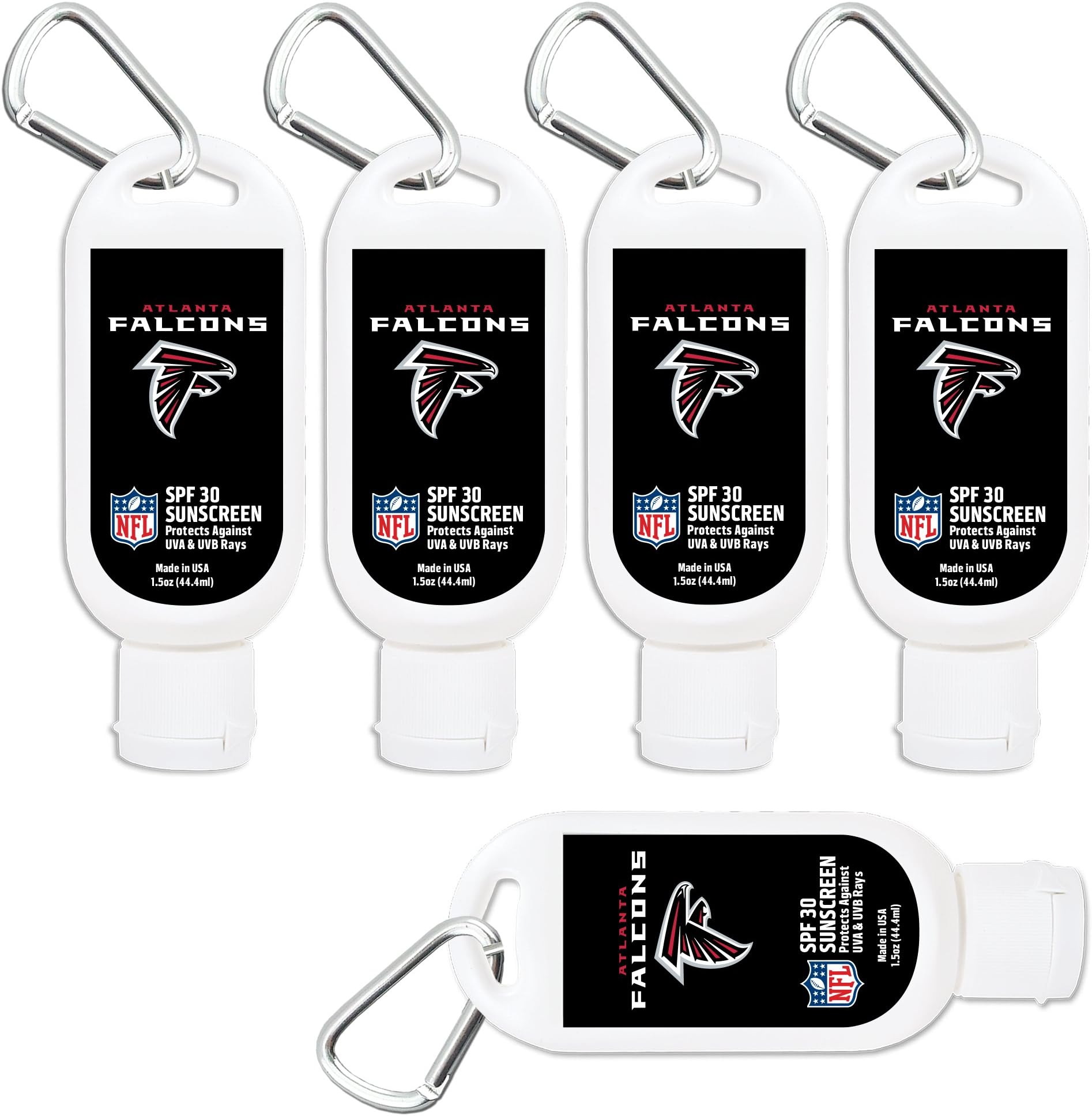 Atlanta Falcons NFL Sport Sunscreen 5-Pack SPF 30 Travel Size with Clip, Water and Sweat Resistant 80 Minutes, UVA UVB Protection