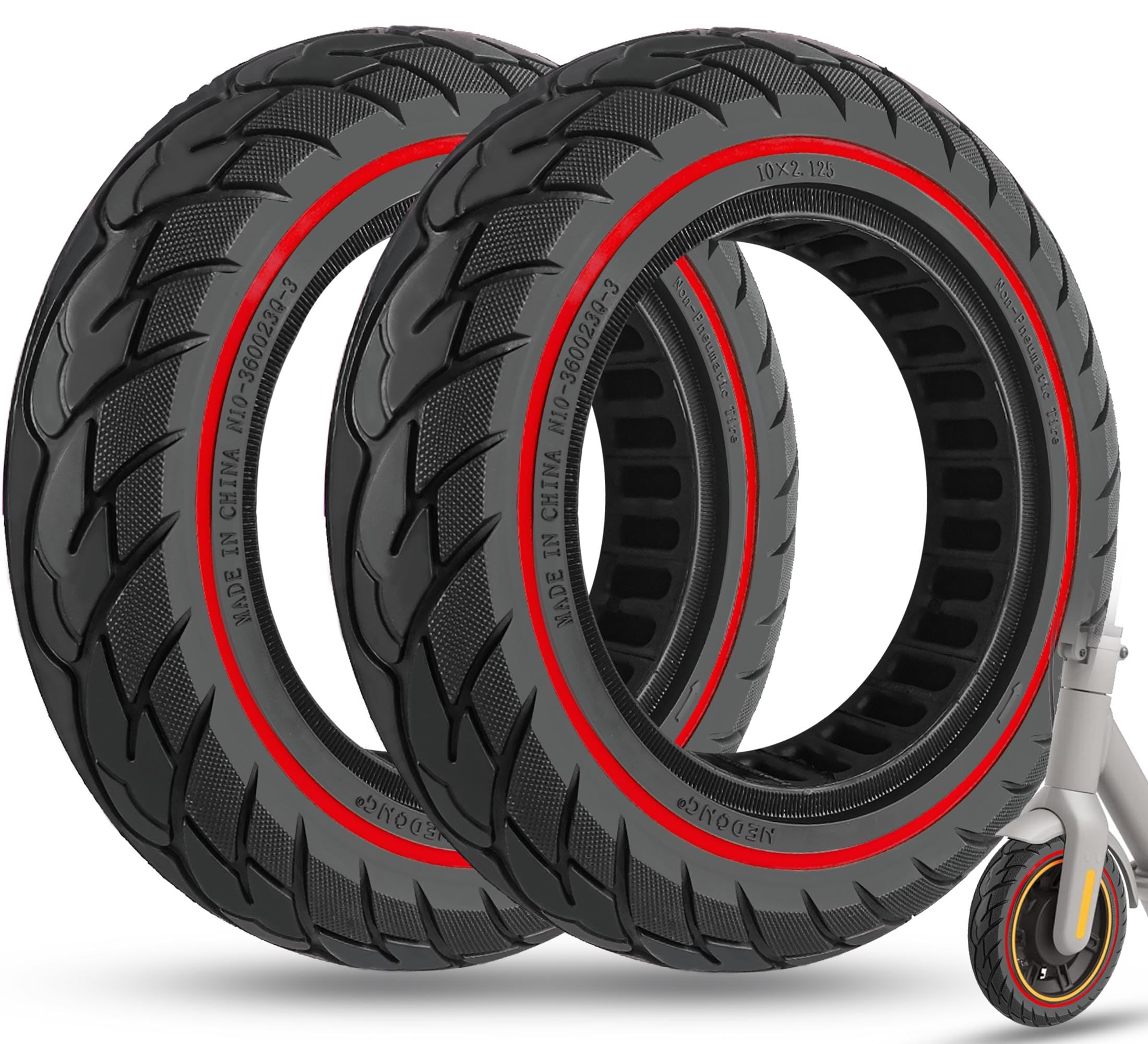 Photo 1 of GLDYTIMES 10x2.125 Solid Rubber Tire,10x2/54-152,50/75-6.1 Tubeless Tyre Fit for Ninebot F25 F30 F40 F65 Gotrax G4 Xr V2 Apex Hiboy S2 pro Electric Scooter, 10x2 inch Puncture-Proof Wheel Red 2pcs
