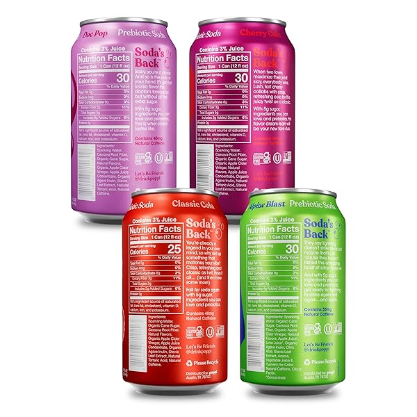 POPPI SPARKLING PREBIOTIC SODA BEVERAGE WITH APPLE CIDER VINEGAR, SELTZER WATER AND FRUIT JUICE, SODA STAPLES VARIETY PACK, 12 FL OZ, PACK OF 12, PACKAGING MAY VARY
