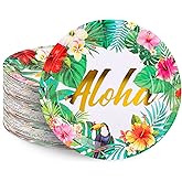 Whaline Paper Plates, 9 Inch Disposable, Tropical Hawaiian Luau Design, 40Pcs, Summer Party, Baby Shower, Birthday Decorations