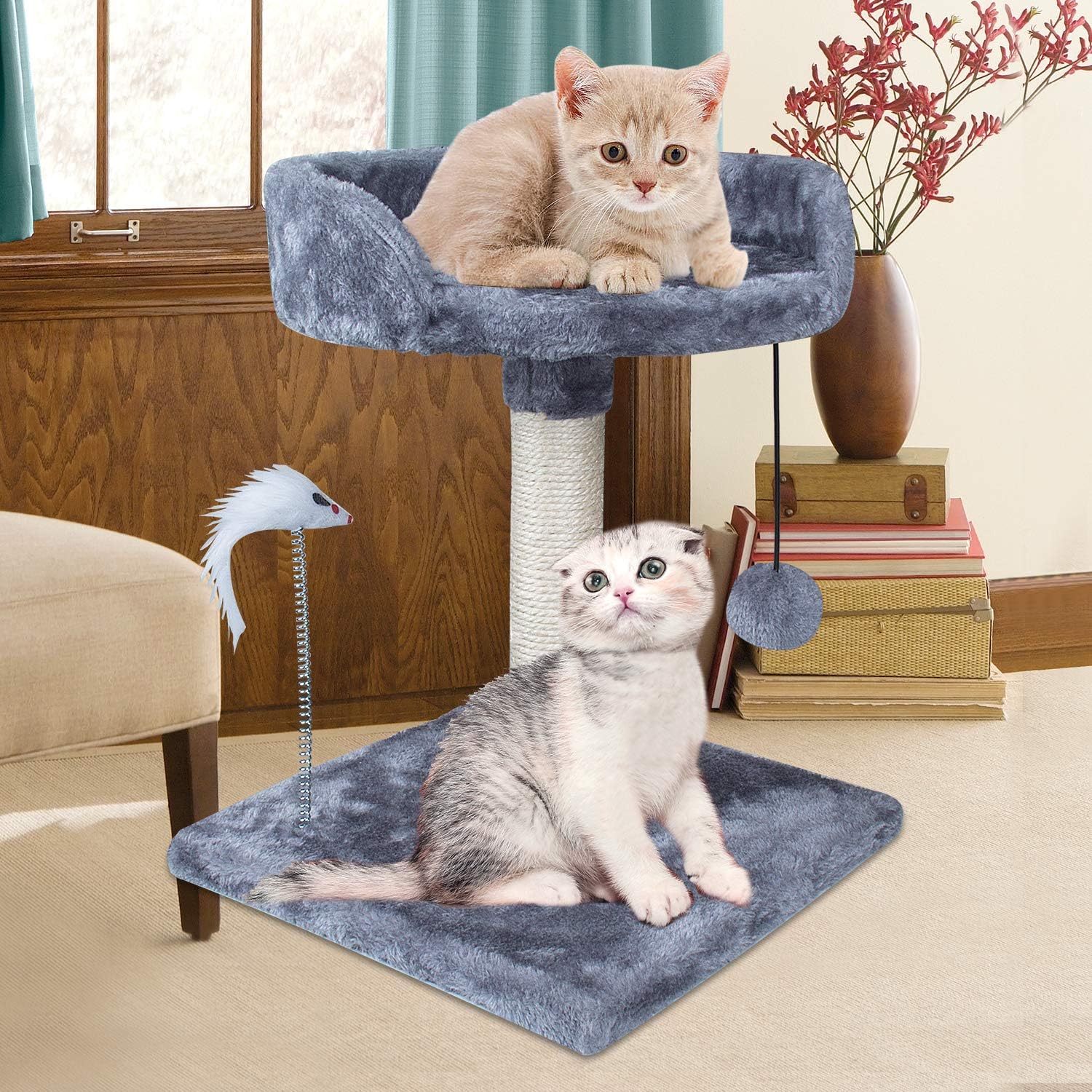 YUFU Cat Tree Tower with Natural Sisal Scratching Posts Large Platforms Cat Activity Platform Furniture with Funny Toys for Kittens Small Cat Playing Relaxing Sleeping… : Pet Supplies