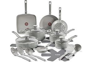 T-FAL Refresh Ceramic Nonstick Cookware Set, 20-Piece, Made Without PFOA and PTFE, Oven and Broiler Safe up to 350°F, Include