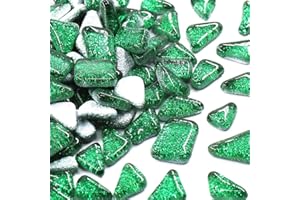 ESWENY Mosaic Tiles,Glass Tiles, Shine Crystal Mosaic Glass Pieces Bulk Assorted Square and Triangle Glitter Crystal Mosaic Tiles for Home Decoration or DIY Crafts 200g(Green)