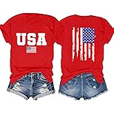 American Flag Shirts for Women 4th of July Shirt USA Tshirt Gift Independence Day Patriotic Short Sleeve Tops