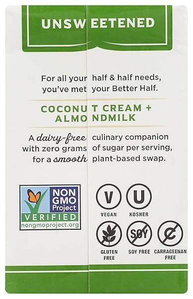 CALIFIA FARMS – UNSWEETENED BETTER HALF, HALF AND HALF SUBSTITUTE, 16.9 OZ, ALMOND MILK, COCONUT CREAM, COFFEE CREAMER, KETO, SHELF STABLE, DAIRY FREE, PLANT BASED, VEGAN