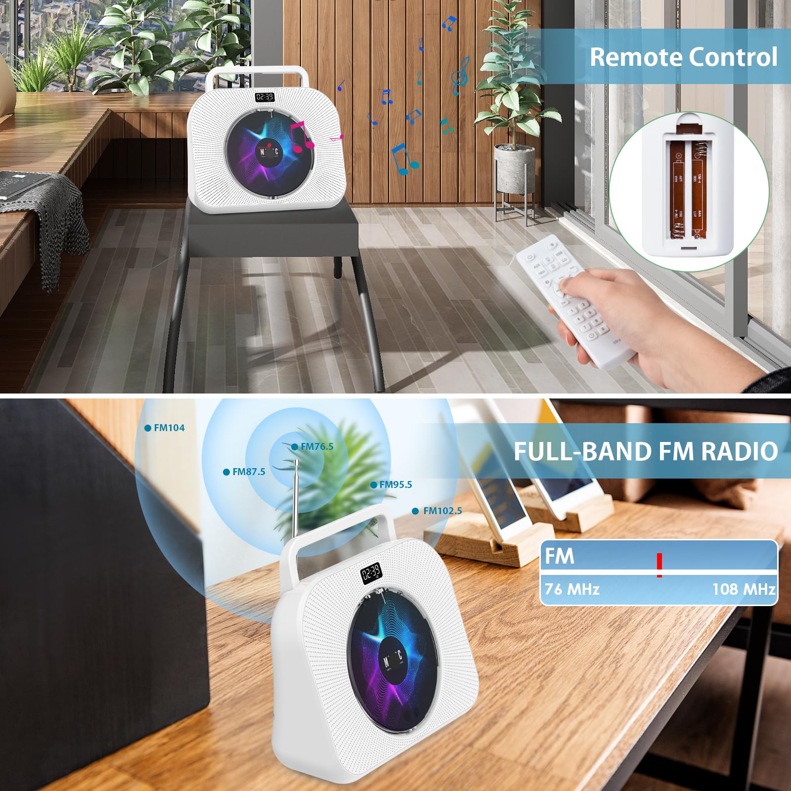 Gueray CD Players for Home Desktop CD Radio Player Speakers Portable CD Player with Bluetooth Timer Display Desktop Audio Boombox Support Sleep Music & Timer USB AUX TF Card Playback